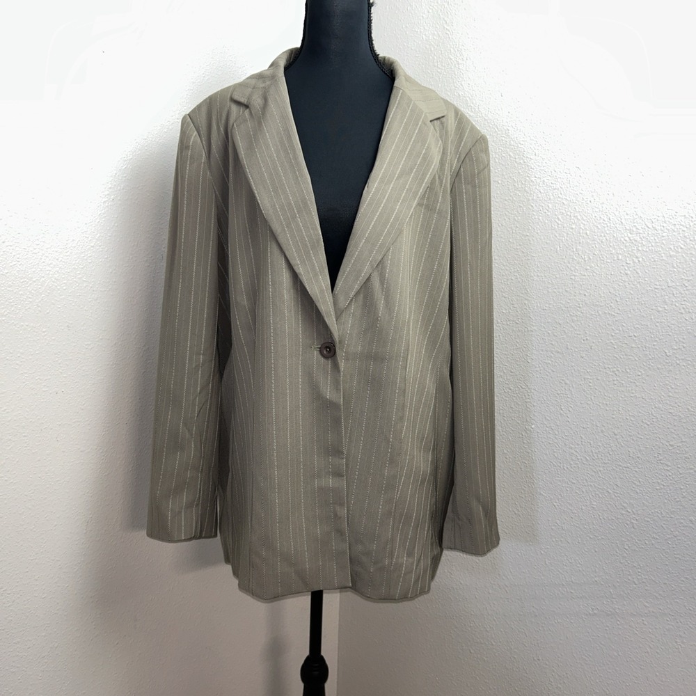 New Cato One Button Blazer Women's 20W Brown Stripped Business Casual Party
